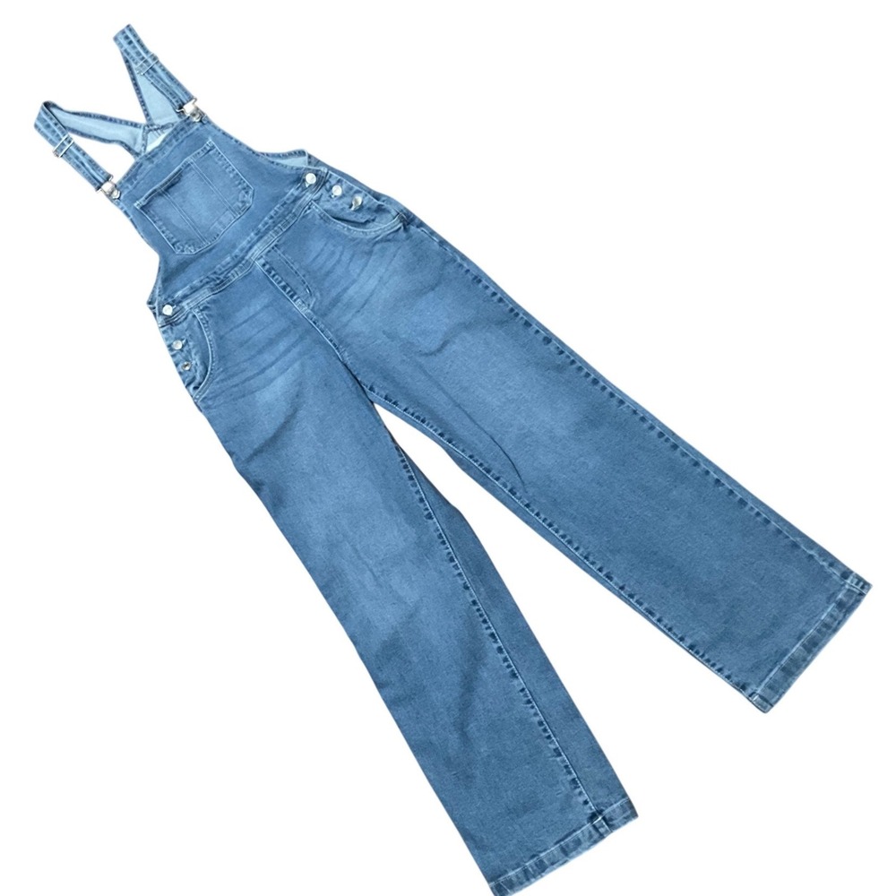 No Boundaries Womens Denim Overalls Medium Wash Wide Leg Bib XS 0-2